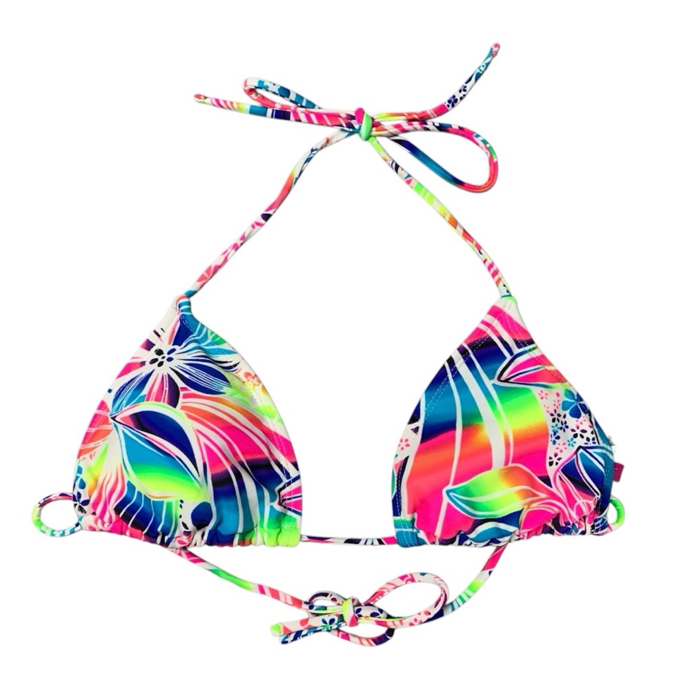 Juniors Vibrant Colorful Floral Bikini Top Tie Neck Size Medium 7-9 OP Brand